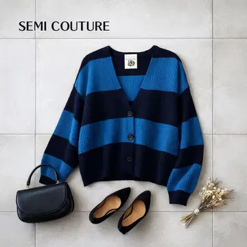 SEMI COUTURE 오버 사이즈 보더 가디건 S