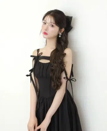 M me eme 리본 자카드 플레어 롱 원피스 엠미에메