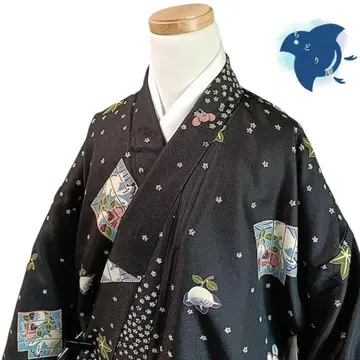 C10 치도리야 기모노 코몬 워셔블 기모노 화학 섬유 꽃 블랙