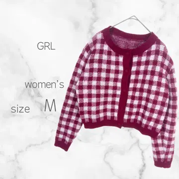 그레일 체크 무늬 니트 가디건 프론트 오픈 버튼 폴리에스테르 100%
