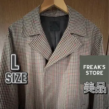 [ FREAK'S STORE ] 체크 무늬 트렌치풍 싱글 코트 L