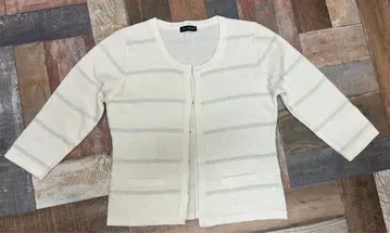 가디건 보더 화이트 7부 기장