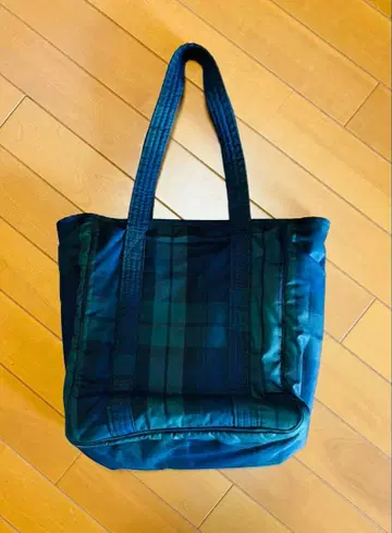 랄프 로렌 다크 그린 네이비 체크 토트백