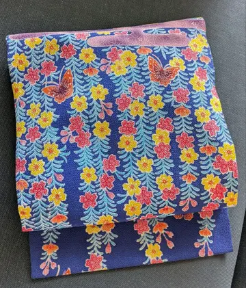 늘어진 벚꽃과 나비 크레이프 원단 나고야 오비