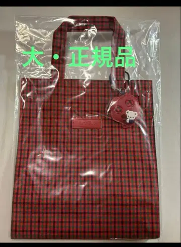 택 포함 미사용 새상품 파미리아 토트백 대 빨간색 계열 파미리아 체크