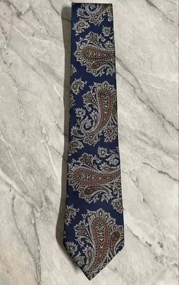 나노 유니버스 빅 페이즐리 자수 실크 100% 넥타이 네이비