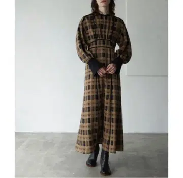 CLANE 체크 파이핑 원피스