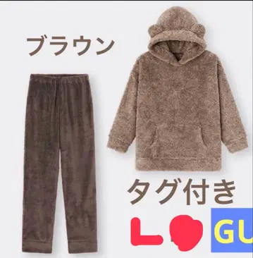미사용 새상품 GU 마쉬멜로우 필 후디 세트 베어 룸웨어 L