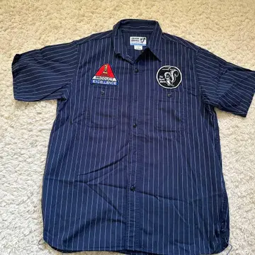 스트라이프 반팔 셔츠 네이비