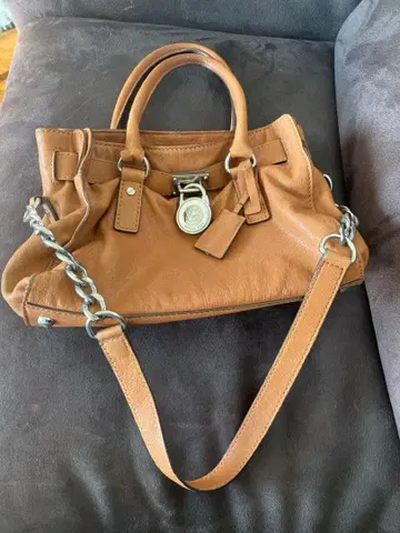 브라운 가죽 핸드백 더블 핸들