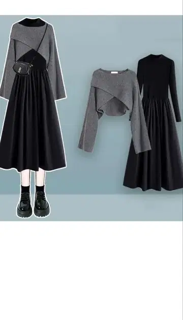 그레이/블랙 셋업 스커트