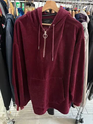 AIVER 버건디 코듀로이 후드티 M