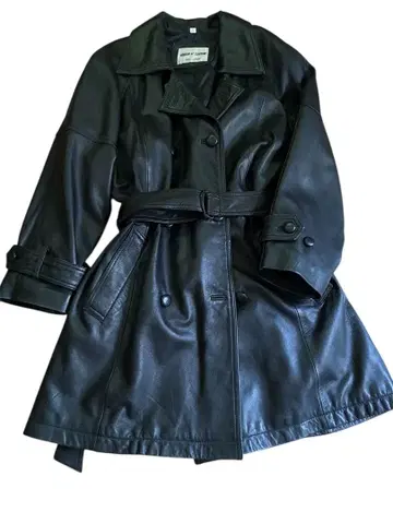 블랙 가죽 트렌치코트 벨트 포함 이탈리아제 양가죽 트렌치코트 M~L