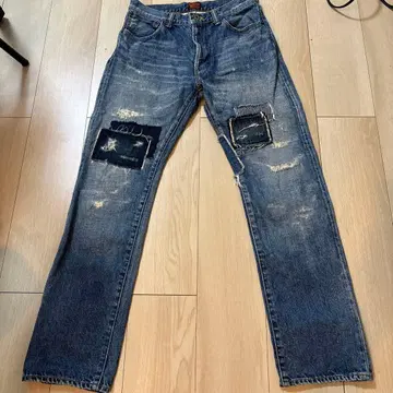 새상품급 CALEE 데미지 가공 다크 블루 데님 팬츠