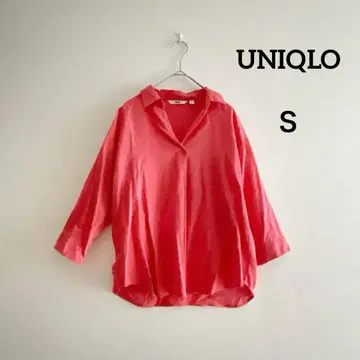UNIQLO 드레이프 블라우스 핑크 S 7부 소매 루즈핏