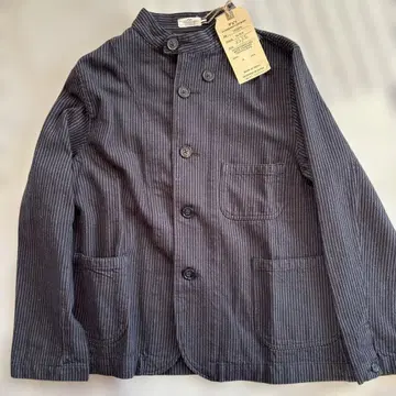 스트라이프 노카라 자켓 네이비