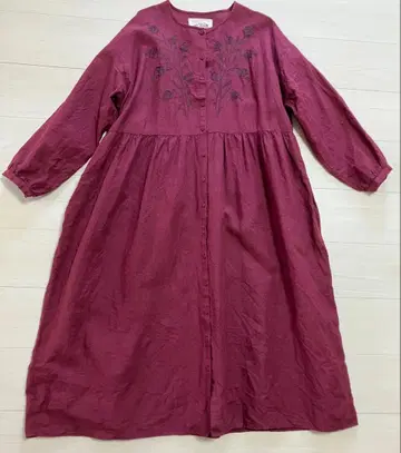 사만사 모스모스 꽃 자수 슬로우 린넨 원피스