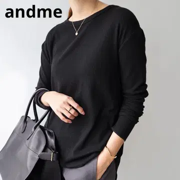 andme 골지 리브 크루넥 풀오버 블랙