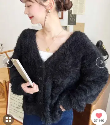 V넥 롱 샤기 니트 가디건 moment+