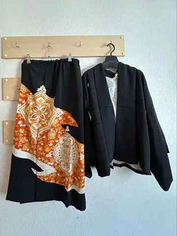 순수 실크 기모노 리메이크 블랙 전통 예복 기모노