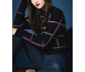 인기 완판 셰리에 sheller 스티치 체크 울 니트 블랙 멀티 컬러