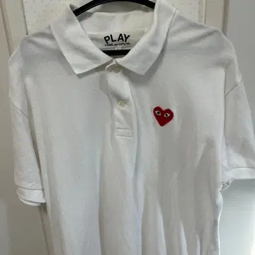 PLAY 화이트 피케 셔츠 하트 자수