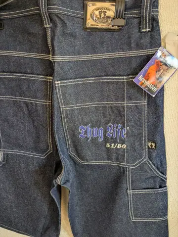 90's hiphop Thug Life 다크 데님 숏팬츠