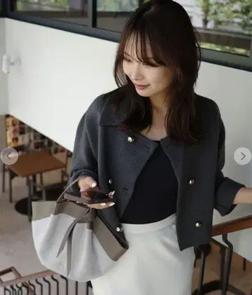 aimeme W 버튼 니트 자켓 차콜