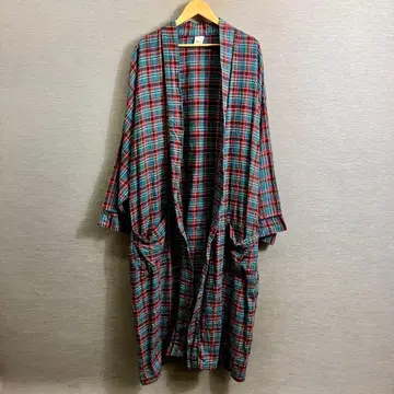 빈티지 플란넬 가운 코트 타탄 체크 블루 캐나다제