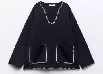 ZARA 탑스티치 니트 스웨터 네이비 블루 S 사이즈