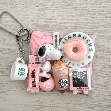 가챠 파우치 스누피 카페 핑크