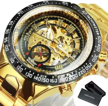 골드 스켈레톤 자동 와인딩 시계