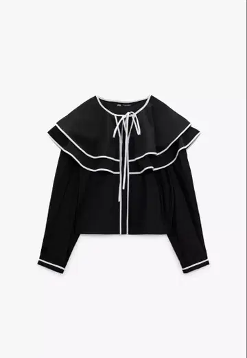 ZARA 프릴 포플린 셔츠 블랙 택 포함