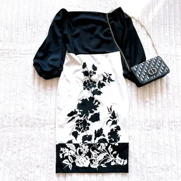 리나시멘토 긴팔 롱 원피스 포멀 드레스 M 화이트 블랙 오프숄더