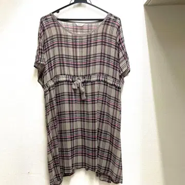 371 Lalalala 베이지 체크 반팔 블라우스 S 사이즈 세트