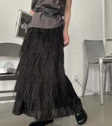 willfully 블랙 프린지 스커트