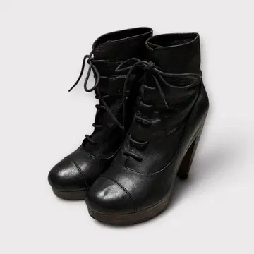 천연 가죽 (소가죽) 숏부츠 레이스업 부츠 블랙 22.5cm~23cm