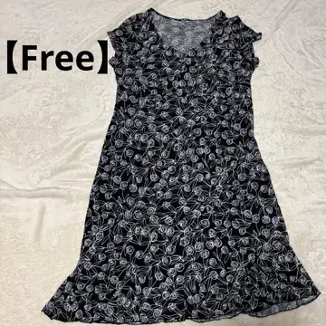 새상품급 [ Free ] 블랙 롱 원피스 고급 V넥 꽃무늬 모노톤