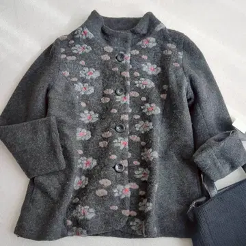 택 포함 새상품 레트로 꽃무늬 자수 울 혼방 숏코트 자켓 90s F