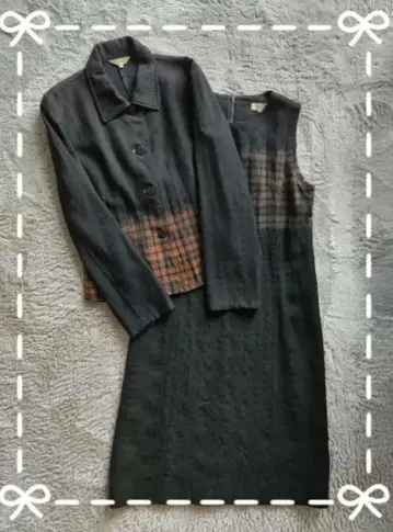 자켓과 원피스 세트 / 블랙 / 체크 / 가을/겨울 / 40 / LL