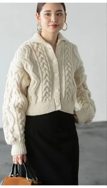 미사용 카사플라인 아란 편직 가디건