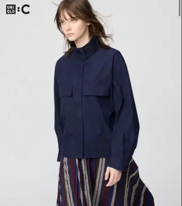 UNIQLO:C 코튼 스탠드 카라 셔츠 자켓 S 네이비