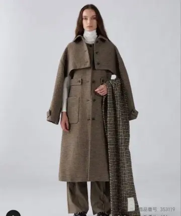 GU 2피스 코트 체크 rokh 로쿠 콜라보 롱 코트