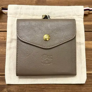 새상품 일비종떼 가마구치 접이식 지갑 로고 엠보 토르톨라 그레이지