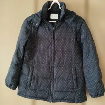 후드 부착 다운 자켓 블랙 도트 무늬 여성 M