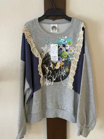 스칼라 꽃무늬 프린트 레이스 장식 긴팔 트레이닝복