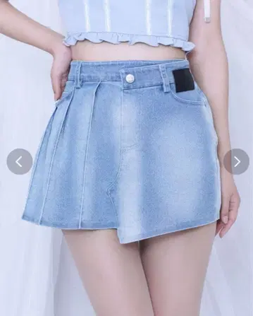EATME 비대칭 플리츠 미니 데님 스커트