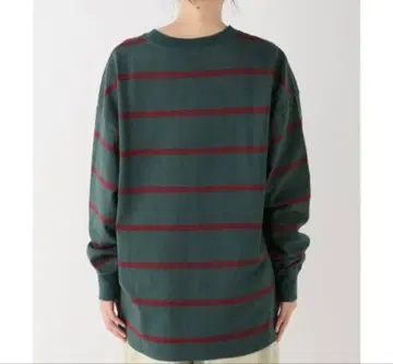 INSCRIRE 긴팔 보더 T셔츠 다크 그린/버건디 촉감 발군