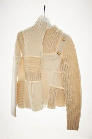 sacai 니트 패치워크 울 니트 풀오버 화이트