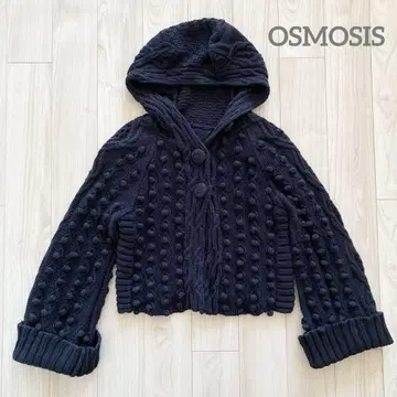 OSMOSIS 후드 부착 숏 기장 니트 가디건 네이비